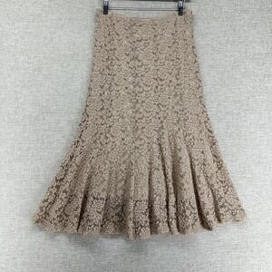 ICY Skirt Womens Large Beige Floral Lace Flare Midi Lined Elastic Waist Stretch